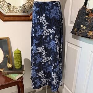 VTG Y2K / 90s Katherine Kelly Dark & Light Blue Floral Cottagecore Silk Skirt